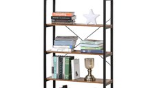 HOMCOM Biblioteca in Stil Industrial Vintage cu 6 Rafturi din Lemn si Metal Negru, 80x30x180cm | AOSOM RO