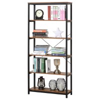 HOMCOM Biblioteca in Stil Industrial Vintage cu 6 Rafturi din Lemn si Metal Negru, 80x30x180cm | AOSOM RO - 1