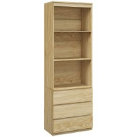 HOMCOM Bibliotecă Înaltă cu Depozitare, Dulap cu 3 Rafturi și 3 Sertare, Dulap de Afișare pentru Camera de Zi, 60x35x180 cm, Natural | Aosom Romania - 1