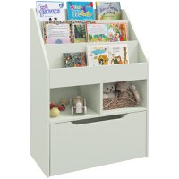 HOMCOM Bibliotecă pentru Copii cu Rafturi și Sertar, Raft Mobil pentru Jucării și Cărți, Dimensiuni 60x29.9x90 cm, Verde Strălucitor | Aosom România - 1