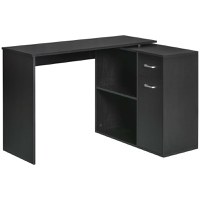 HOMCOM Birou de Colț pentru Studiu cu 2 Sertare și 2 Rafturi, Birou Modern din Lemn, 117x82x74 cm, Negru | Aosom Romania - 1