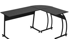 Homcom Birou in colt din Lemn cu cadru in Metal, Negru, Casa Birou Mult Spatiu 112.5 x 152 x 74cm