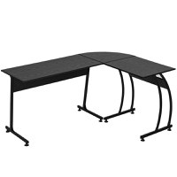 Homcom Birou in colt din Lemn cu cadru in Metal, Negru, Casa Birou Mult Spatiu 112.5 x 152 x 74cm - 1