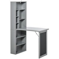 HOMCOM Birou Pliabil cu Bibliotecă, Tablă și Masă de Dining Rabatabilă, 98x51x153 cm, Gri închis | Aosom Romania - 1