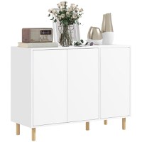 HOMCOM Bufet Modern cu 2 Dulapuri și 3 Rafturi, Mobilier Multifuncțional din Lemn, 107x40x80 cm, Alb | Aosom Romania - 1