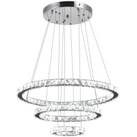 HOMCOM Candelabru din cristal cu 3 inele cu telecomanda reglabila moderna din otel inoxidabil Ф60 x 110cm | AOSOM RO - 1