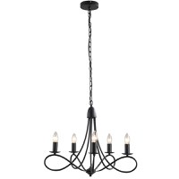 Homcom Candelabru Suspendat si Impletit Tavan din Otel cu 5 Sfesnice, Negru 158x45Hcm - 1