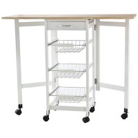 HOMCOM Carucior de Bucatarie Extensibil cu 3 sertare, MDF/Metal, Dulpa Organizare bucatarie 37x37x77.5 cm, Alb - 1