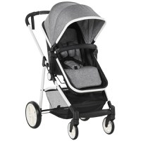 HOMCOM Carucior Dublu Ajustabil si Pliabil , Copii 0-36 luni, Transport pentru copii, Carucior cumparaturi 15kg, 80x51x102cm Gri - 1