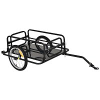 HOMCOM Cărucior pentru Bicicletă cu Pereți Pliabili și Detașabili, Remorcă pentru Bicicletă din Oțel și PE, 139x71.5x49 cm, Negru | Aosom Romania - 1