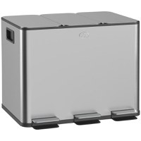 HOMCOM Coș de Gunoi cu 3 Compartimente de 20L, cu Pedală și Capace Silențioase, Ideal pentru Organizare, Dimensiuni 61,9x36,6x56,7 cm, Argintiu | Aosom Romania - 1