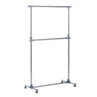 HOMCOM Cuier pentru haine cu inaltime si extensie reglabile, 165 x 48 x 180 cm, Inox / ABS, Argintiu / Gri - 1