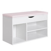 Homcom Dulap cu Pantofi Banca cu Scaune Captusite Rabatabile pentru Hol Lemn 80x30x47cm Alb - 1