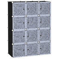 HOMCOM Dulap Haine Modular 12 Cuburi DIY in PP Alb si Negru 111x47x145cm - 1