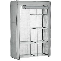 HOMCOM Dulap Modular din Oțel și PP, Organizator cu 6 Rafturi Deschise, 1 Cuier și Ușă, 103x43x162.5 cm, Gri | Aosom Romania - 1