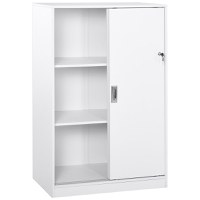 HOMCOM Dulap pentru birou cu 3 rafturi si 2 chei de siguranta, mobilier pentru birou din PAL, 80x40x120 cm, alb - 1