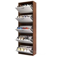 homcom Dulap pentru Scarpe Spatiu restrans pe 5 Niveluri Modern in Lemno cu 5 Sertare pentru 30 Perechi de Pantofi Culoare Alb si Maro 60 x 28 x 189cm - 1