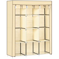 HOMCOM Dulap Portabil din Stofă cu 8 Rafturi și 2 Bare, Organizator Haine cu Ușă Rulantă, 125x43x162.5 cm, Bej | Aosom Romania - 1