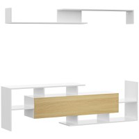 HOMCOM Dulap TV cu Raft de Perete, Rafturi Deschise și Dulăpior din Lemn, Mobilier TV Modern, 153,6x25x42 cm, Alb | Aosom Romania - 1