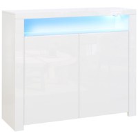 HOMCOM Dulapior cu Economisire Spatiu Multifunctional pentru Hol, Camera de Zi sau Baie din Lemn Alb, cu Lumini LED Colorate, 107x35x97cm - 1