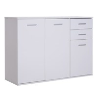 HOMCOM Dulapior Multifuncțional cu 3 Uși și 2 Sertare, Design Modern, Lemn Granulat, Alb, 106x35x76cm | Aosom Romania - 1