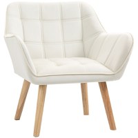 HOMCOM Fotoliu de design scandinav din lemn si catifea de culoare crem, pentru sufragerie sau birou, 68,5x61x72,5cm - 1