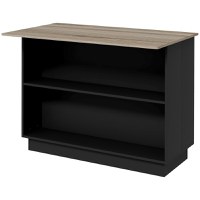 HOMCOM Insulă de Bucătărie cu Bar pentru Micul Dejun, Cărucior de Bucătărie cu 2 Compartimente Deschise, 2 Dulapuri, 105x60x82 cm, Negru - 1