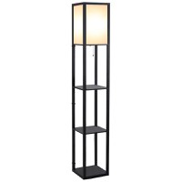 HOMCOM Lampă de podea cu rafturi pentru cărți, Design Modern, 3 Nivele, Cablu Metalic, 26x26x160cm, Negru-Alb | Aosom Romania - 1