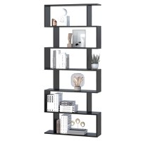 Homcom Librarie Design Modern in Lemn cu 6 Rafturi, Negru, 80x23x192cm - 1