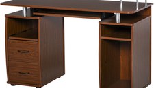 HOMCOM masa de birou moderna cu suport pentru computer din lemn cu sertare, polita extensibila si suport pentru tastatură, 120x55x85cm, Maro