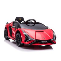 HOMCOM Masina electrica pentru copii 12V Lamborghini cu faruri si muzica, telecomanda si viteza 3-8 km/h, 108x62x40cm, Rosie - 1