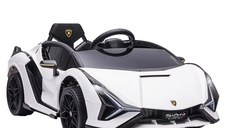 HOMCOM Mașină Electrică pentru Copii 3-5ani, Mașinuță Electrică Lamborghini cu Faruri, Muzică și Telecomandă, 108x62x40cm, Alb | Aosom Romania