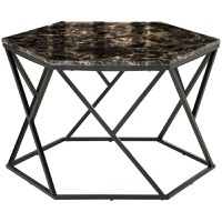 HOMCOM Masuta de cafea moderna cu blat din imitatie de marmura si structura din MDF si otel, 81x70x51,2 cm, negru - 1