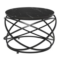 HOMCOM Masuta pentru Cafea Rotunda, Blat Efect Marmura, Cadru din Metal, Negru Φ65 x 44.5cm - 1