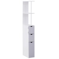 HOMCOM Mobilier Coloană Baie, 2 Compartimente, Ușă, 2 Sertare, MDF și Fier, 15x33x140 cm, Alb și Gri | Aosom Romania - 1