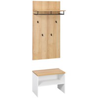 HOMCOM Mobilier de hol cu suport mic pentru pantofi, banca si suport pentru haine cu 4 carlige, din PAL si otel, 60x28x120 cm | AOSOM RO - 1