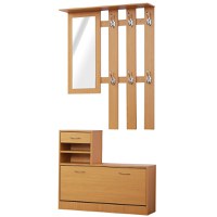 Homcom Mobilier Garderoba Dulap Pantofi Reglabil cu Oglinda si Cuier 6 carlige pentru Hol si Dormitor 90x22x116cm Lemn - 1