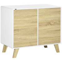 HOMCOM Mobilier multifunctional cu 2 usi si rafturi reglabile, dulap de living si dormitor, 80x40x70cm, alb si stejar | AOSOM RO - 1