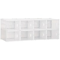 HOMCOM Mobilier pentru Încălțăminte cu Ventilație, 8 Cuburi din Plastic PP, Alb și Transparent, 28x36x21cm, Design Modern | Aosom Romania - 1