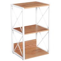 Homcom Mobilier Rastel Librarie 3 Rafturi cu Schelet in Otel Alb si Rafturi in Lemn 40x35x72.5cm - 1