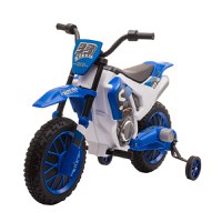 HOMCOM Motocicleta de Cros Electrica pentru Copii de 3-5 ani, Baterie 12V Reincarcabila si Rotite Detasabile, 106,5x51,5x68cm, Albastru inchis - 1