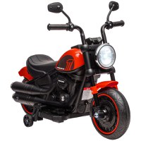 HOMCOM Motocicleta Electrica pentru Copii 18-36 Luni, Motocicleta Jucarie din PP si Metal cu Roti Suplimentare si Far, Rosu si Negru | Aosom Romania - 1