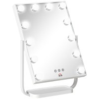 HOMCOM Oglinda pentru make-up, cu iluminare, stil Hollywood, oglinda de masa cu 12 lumini LED luminozitate reglabila, alb - 1