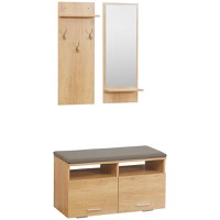 HOMCOM Organizator Modern 3 in 1 pentru Holul de la Intrare cu Dulap de Depozitare a Pantofilor, Cuier de Hol, Oglinda, Natural | AOSOM RO - 1