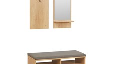 HOMCOM Organizator Modern 3 in 1 pentru Holul de la Intrare cu Dulap de Depozitare a Pantofilor, Cuier de Hol, Oglinda, Natural | AOSOM RO