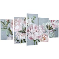 HOMCOM panza de perete 5 piese cu flori de bujor, tablouri de perete pentru living, dormitor, 200 x 100 cm | AOSOM RO - 1