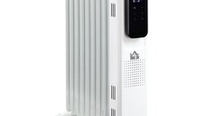 HOMCOM Radiator cu Ulei cu 9 Elementi, Temperatura Reglabila, 3 Nivele de Incalzire si Timer, 42.5x24x63cm, Alb