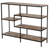 HOMCOM Raft Biblioteca din Lemn Culoare Stejar cu 5 Rafturi, Sistem Controlul Stabilitatii, Cadru din Metal Negru 120x32x95cm | Aosom Romania - 1