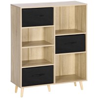 HOMCOM Raft pentru biblioteca cu 7 compartimente, dulap multifunctional cu 3 sertare detasabile, 90x30x102,5 cm, lemn | AOSOM RO - 1