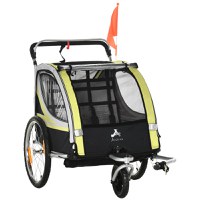 HOMCOM Remorca pentru bicicleta pentru copii 2 in 1, centura in 5 puncte, geanta de depozitare, reflector, steag, galben | Aosom Ro - 1